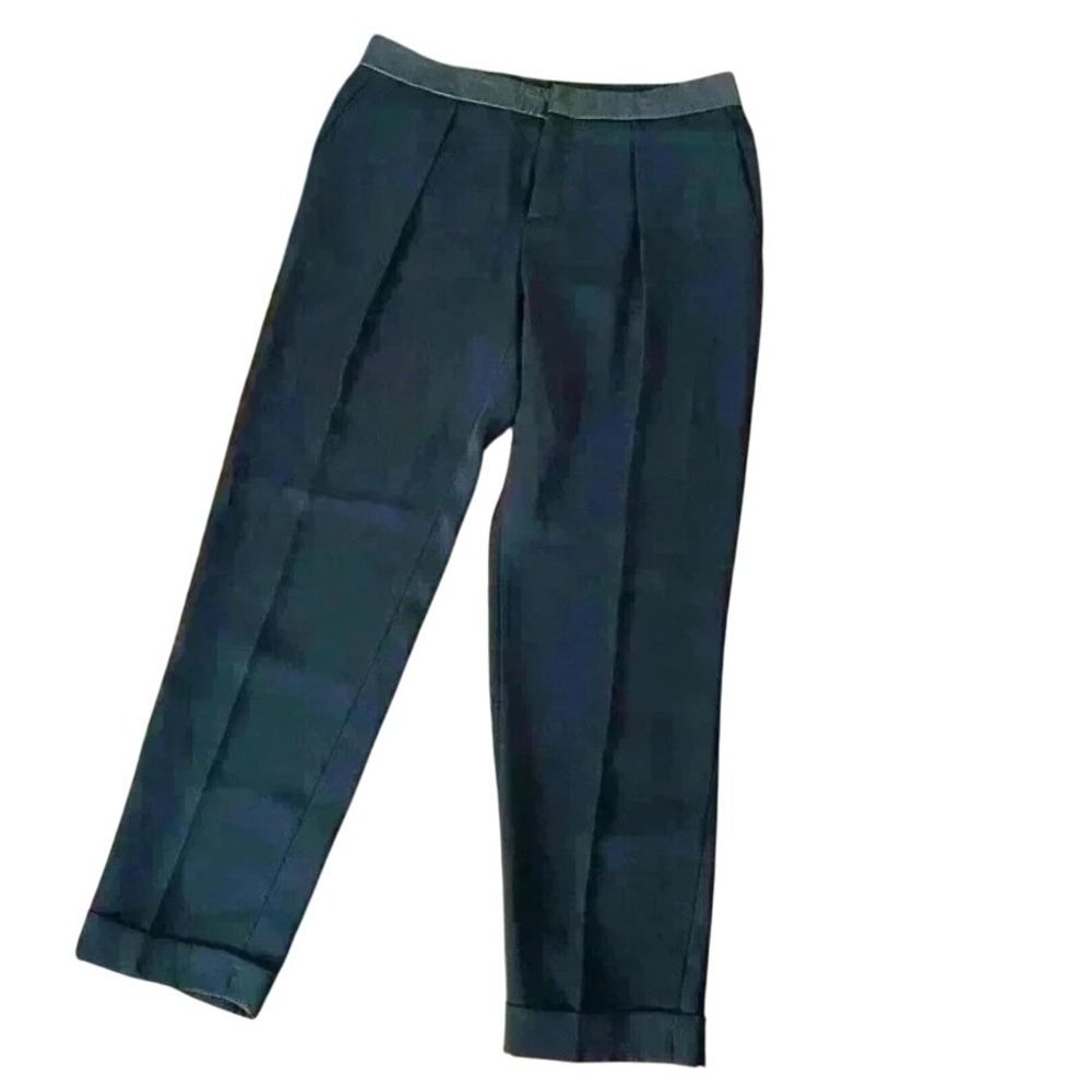Rag & Bone Black Leather Trim Pleated Cropped Tailored Pants Women's